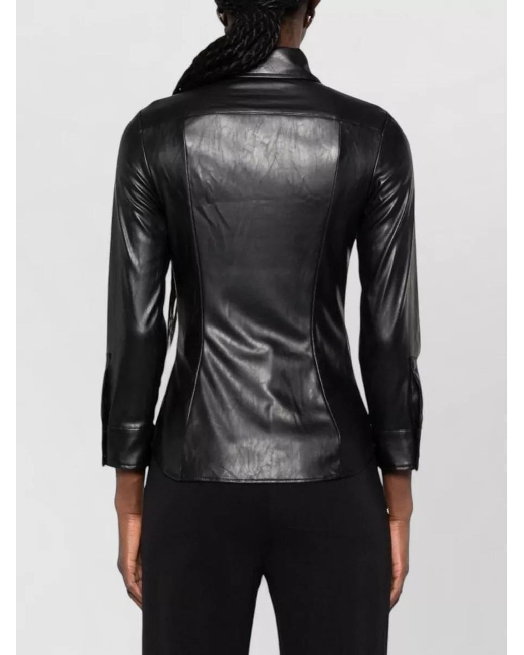 Elisabetta Franchi Black Faux Leather Long-Sleeve Shirt Jacket