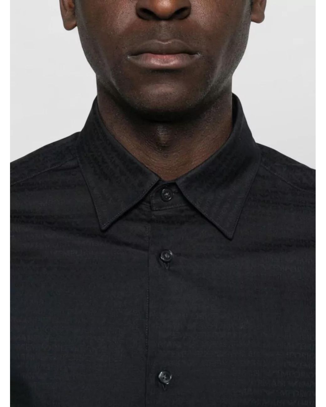 Emporio Armani Black Textured Cotton Long-Sleeve Shirt for men