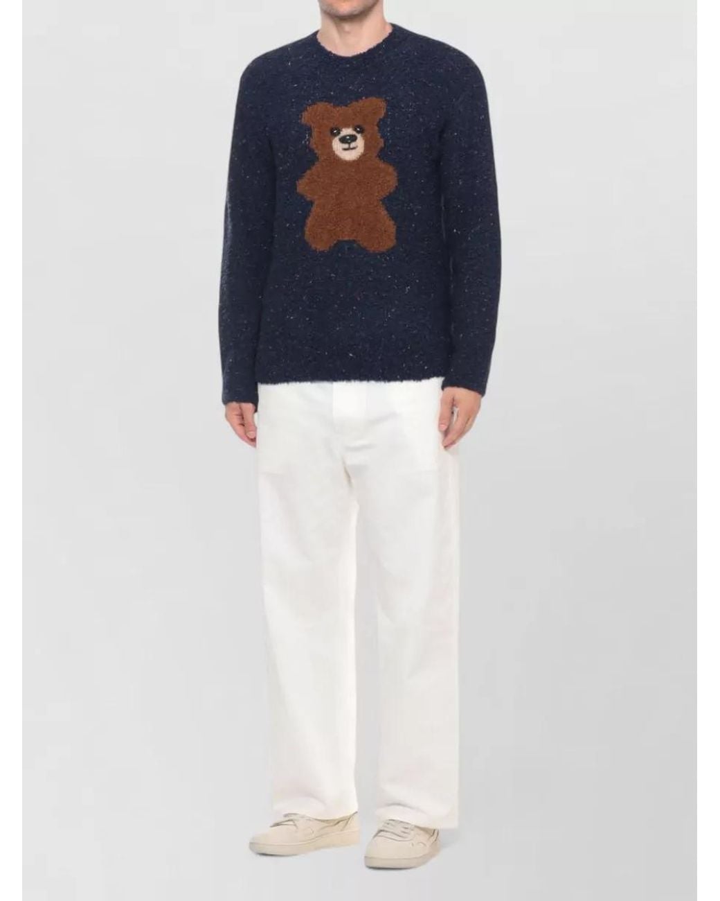 Moschino Blue Bouclé Wool Crewneck Sweater for men