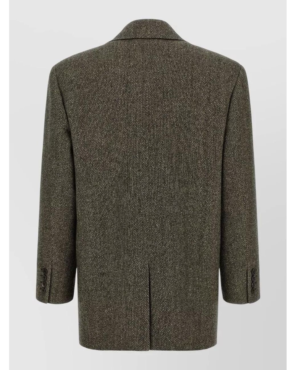 Saint Laurent Green Wool Silk Herringbone Single-Breasted Blazer