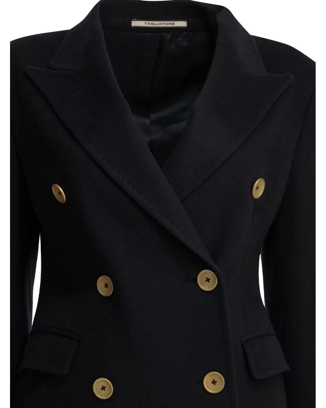Tagliatore Black Cashmere Double-Breasted Long Coat