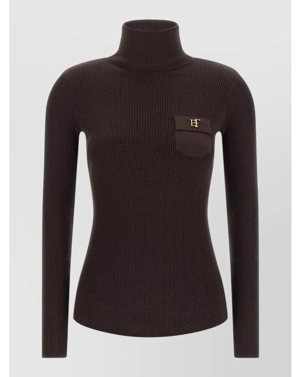 Elisabetta Franchi Black Silk-Blend Ribbed Turtleneck Sweater