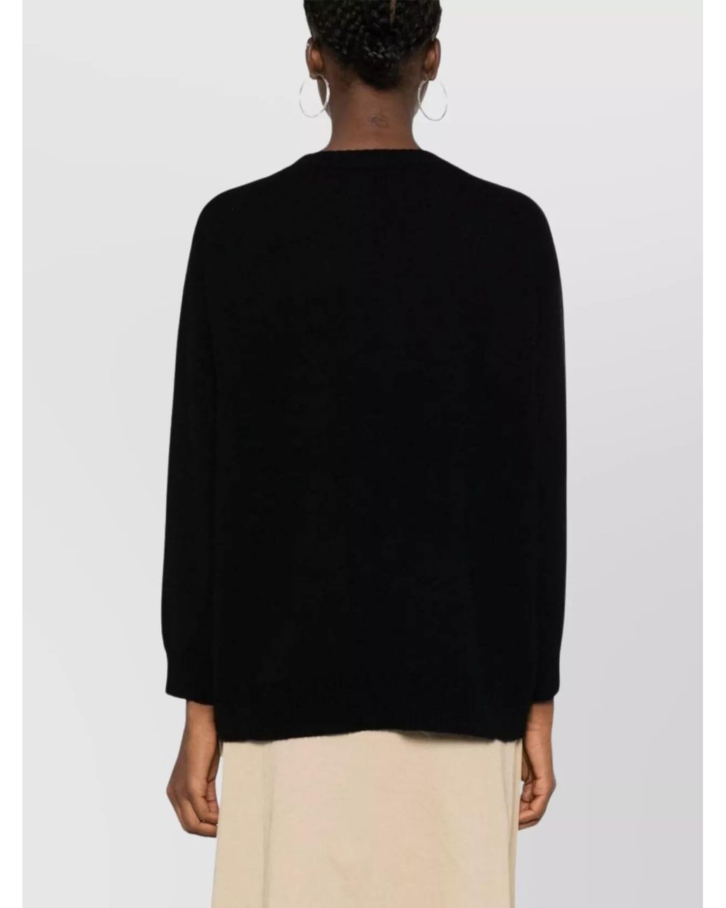 Max Mara Black Wool Cashmere Flocked Crew Neck Jumper