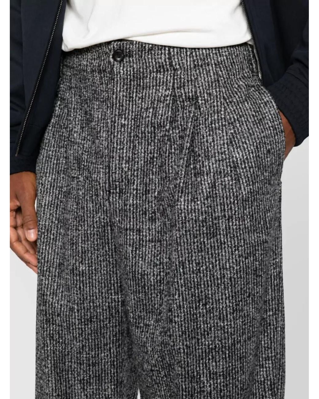 Emporio Armani Gray Wool Silk Wide-Leg Trousers for men