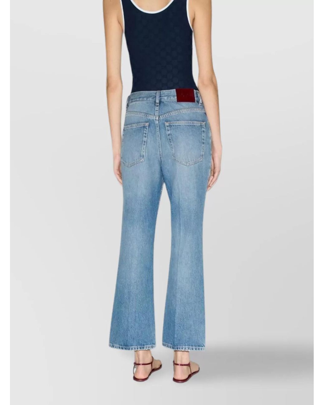 Gucci Blue Denim Cropped Flared Trousers