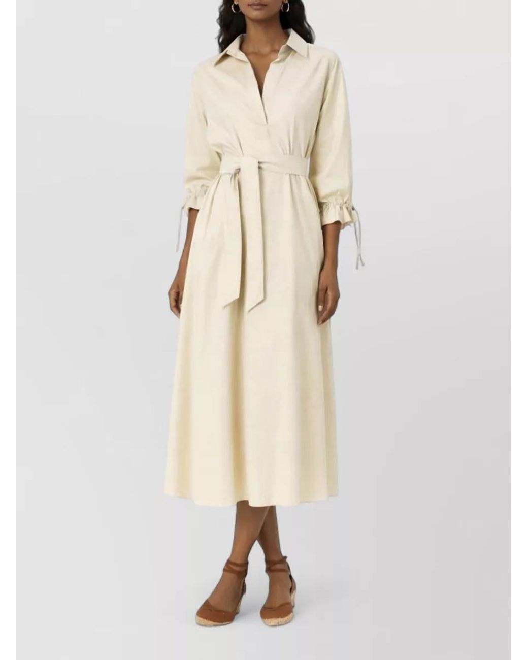 Max Mara Natural Cotton Belted Midi Dress