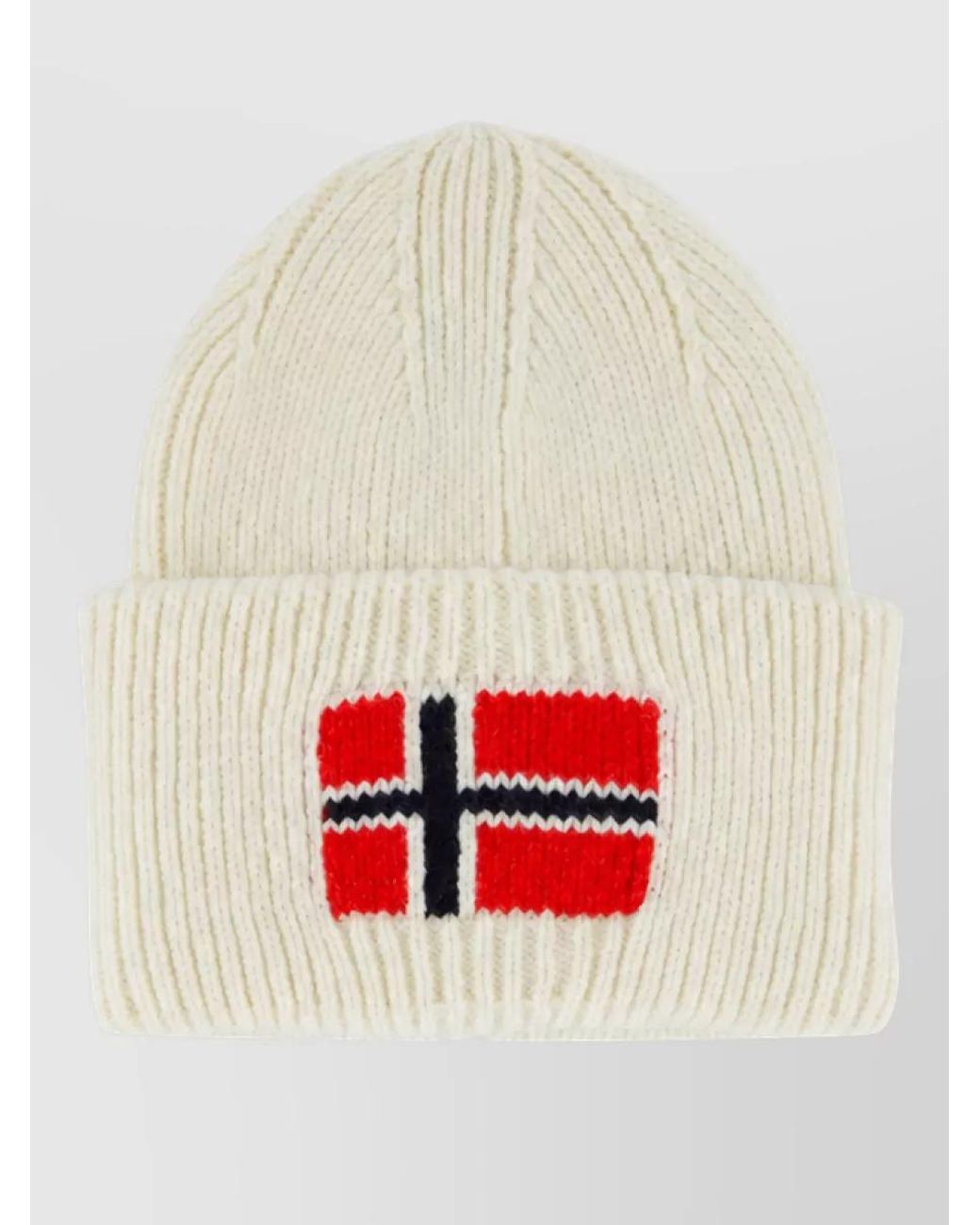 Napapijri White Ribbed Beanie for men