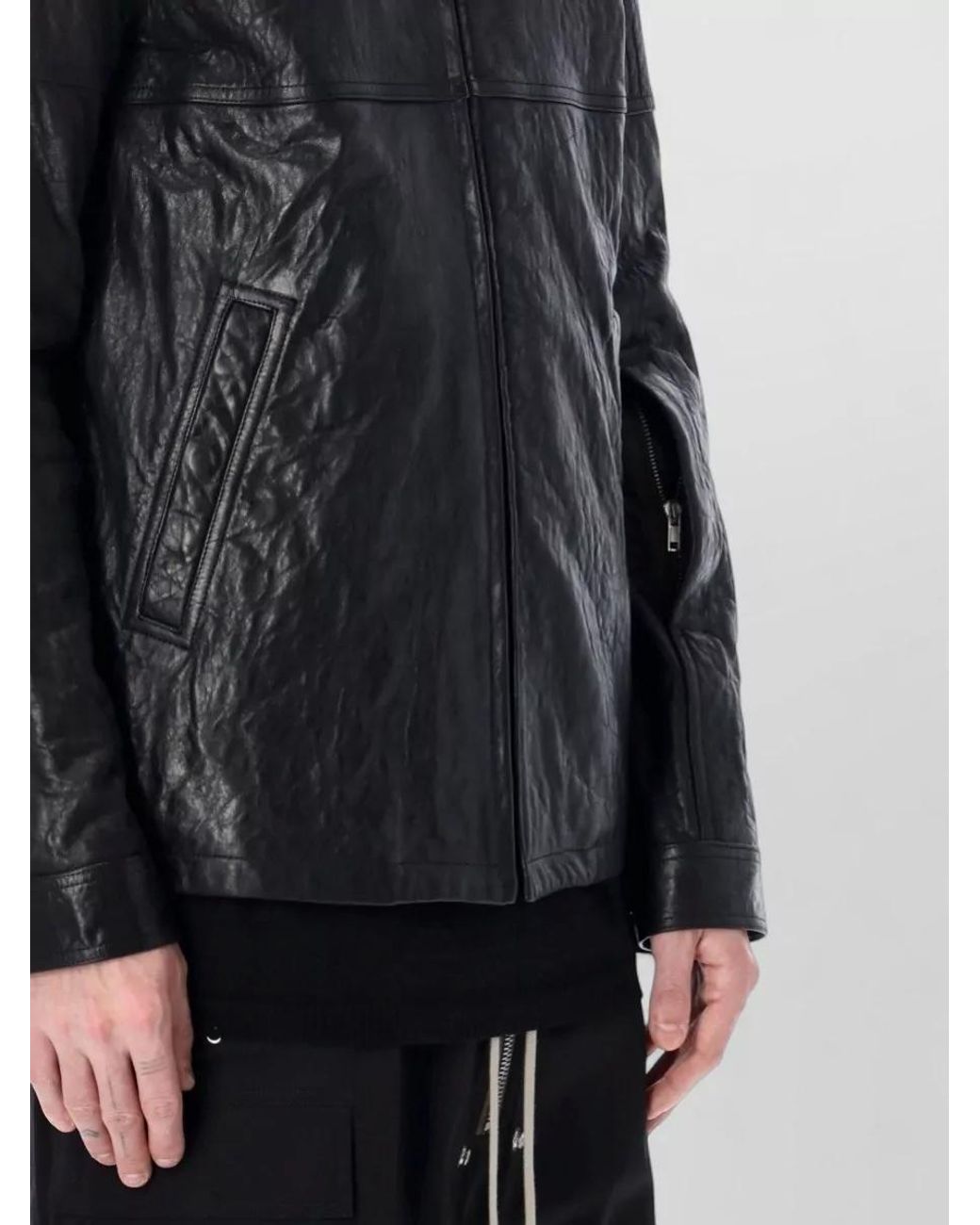 Rick Owens Blue Lamb Leather Hip-Length Jacket for men
