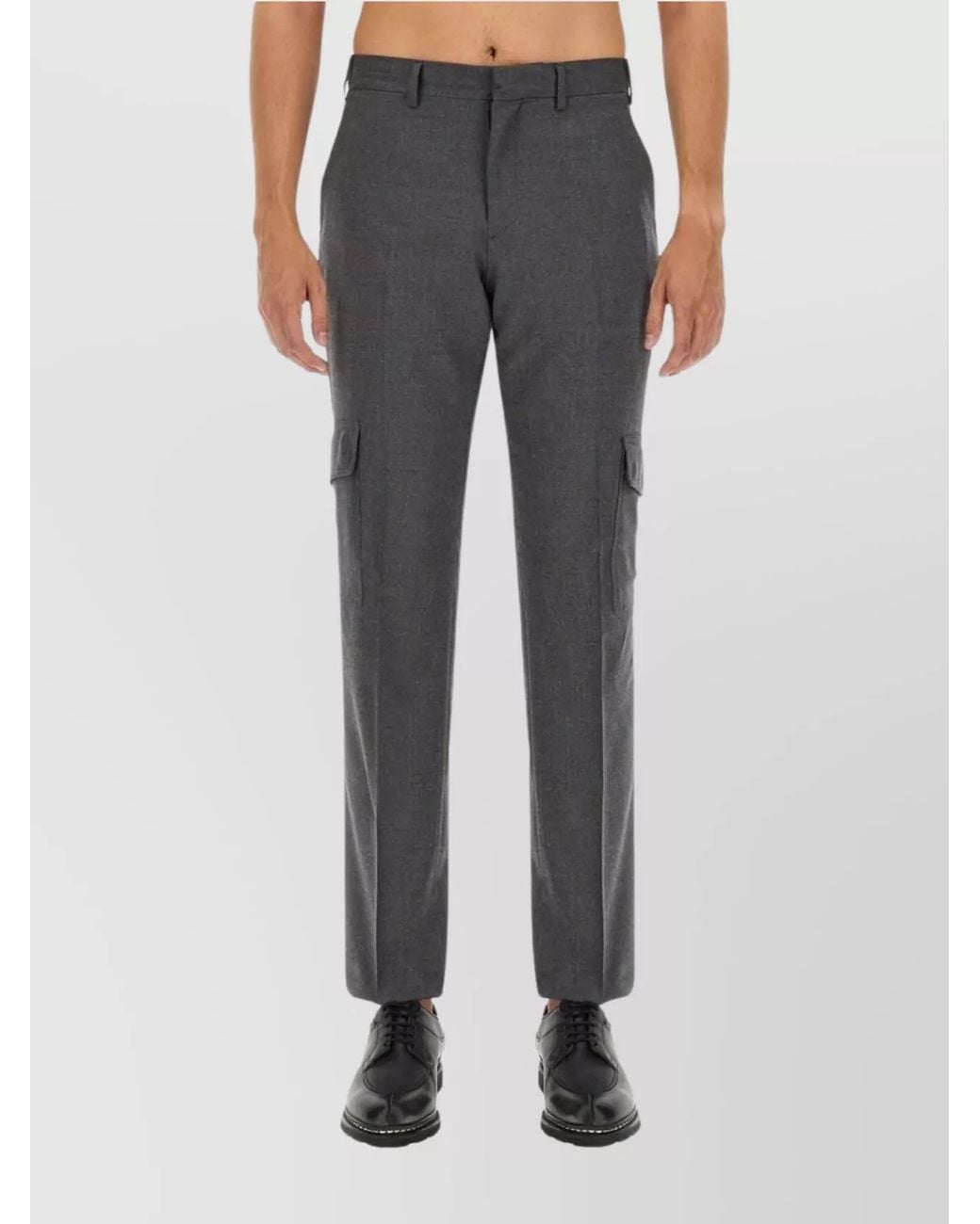 Lardini Gray Wool Straight-Leg Trousers for men