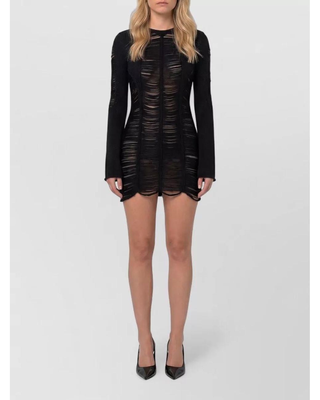 The Attico Black Fringed Long-Sleeve Mini Dress
