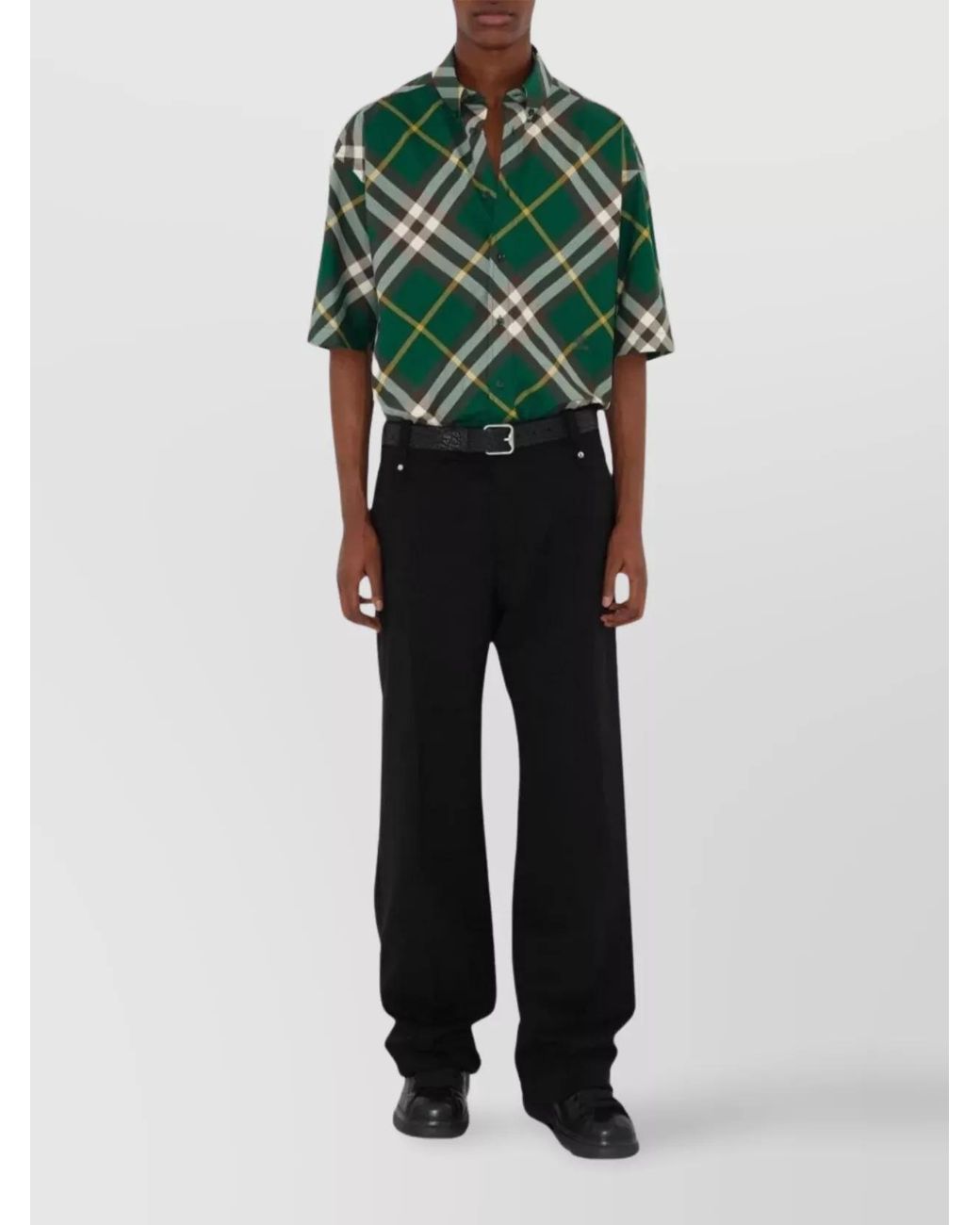 Burberry Green Cotton Oversized Short-Sleeve Check Shirt for men