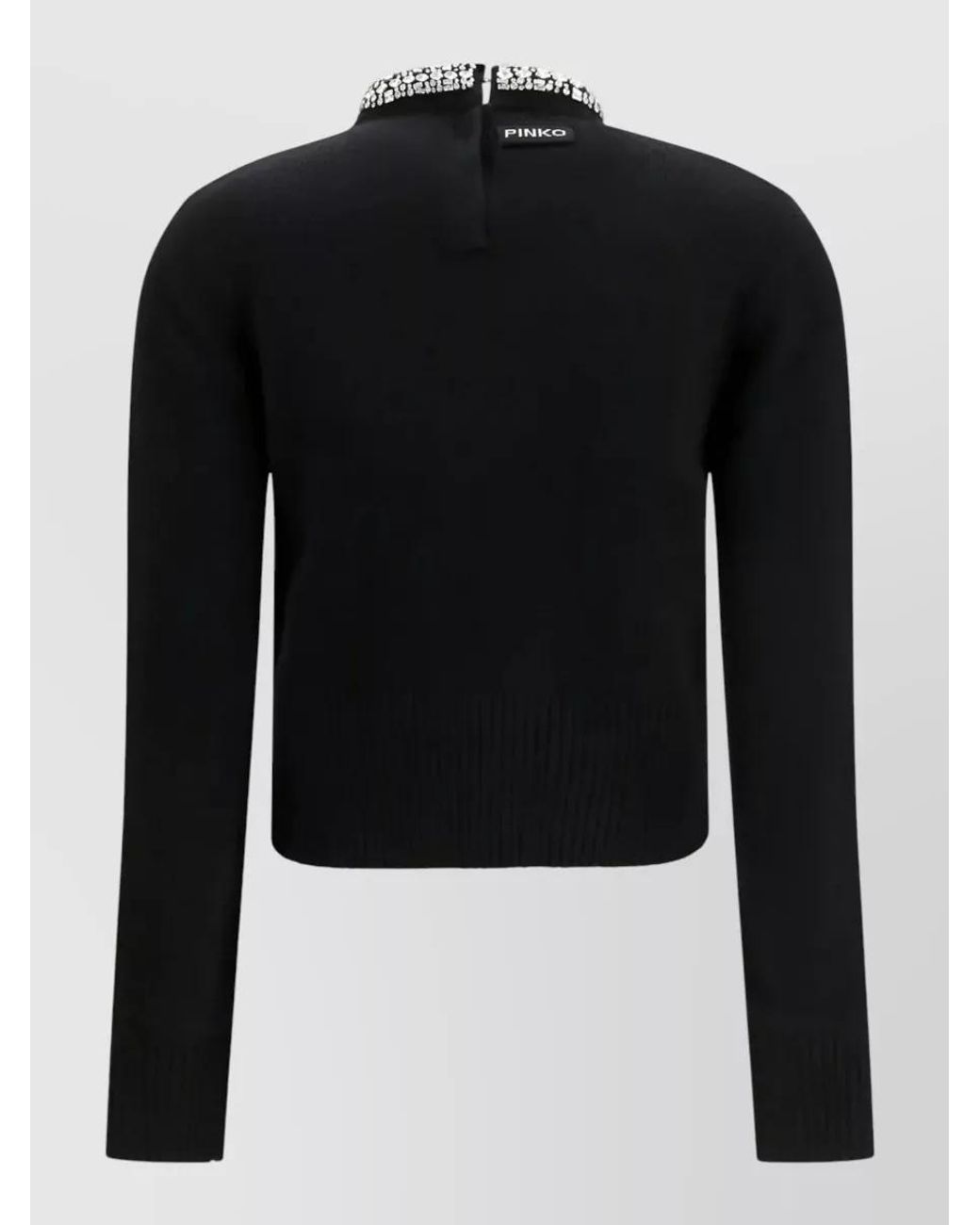 Pinko Blue Cashmere Wool Rhinestone-Embellished Crewneck Sweater