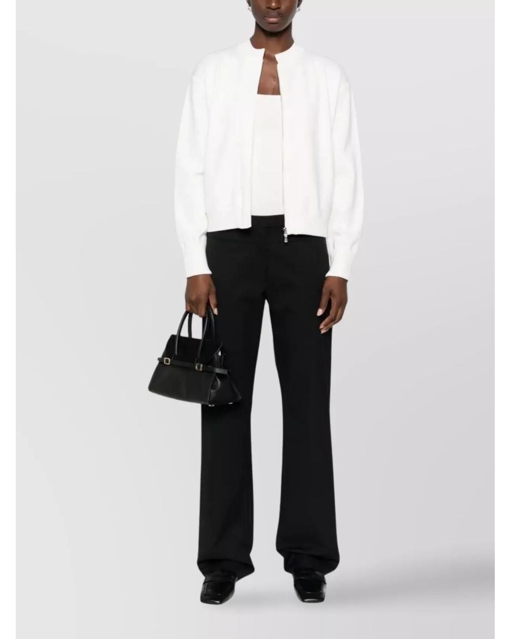 Max Mara White Wool High-Neck Zip-Up Bomber Jacket