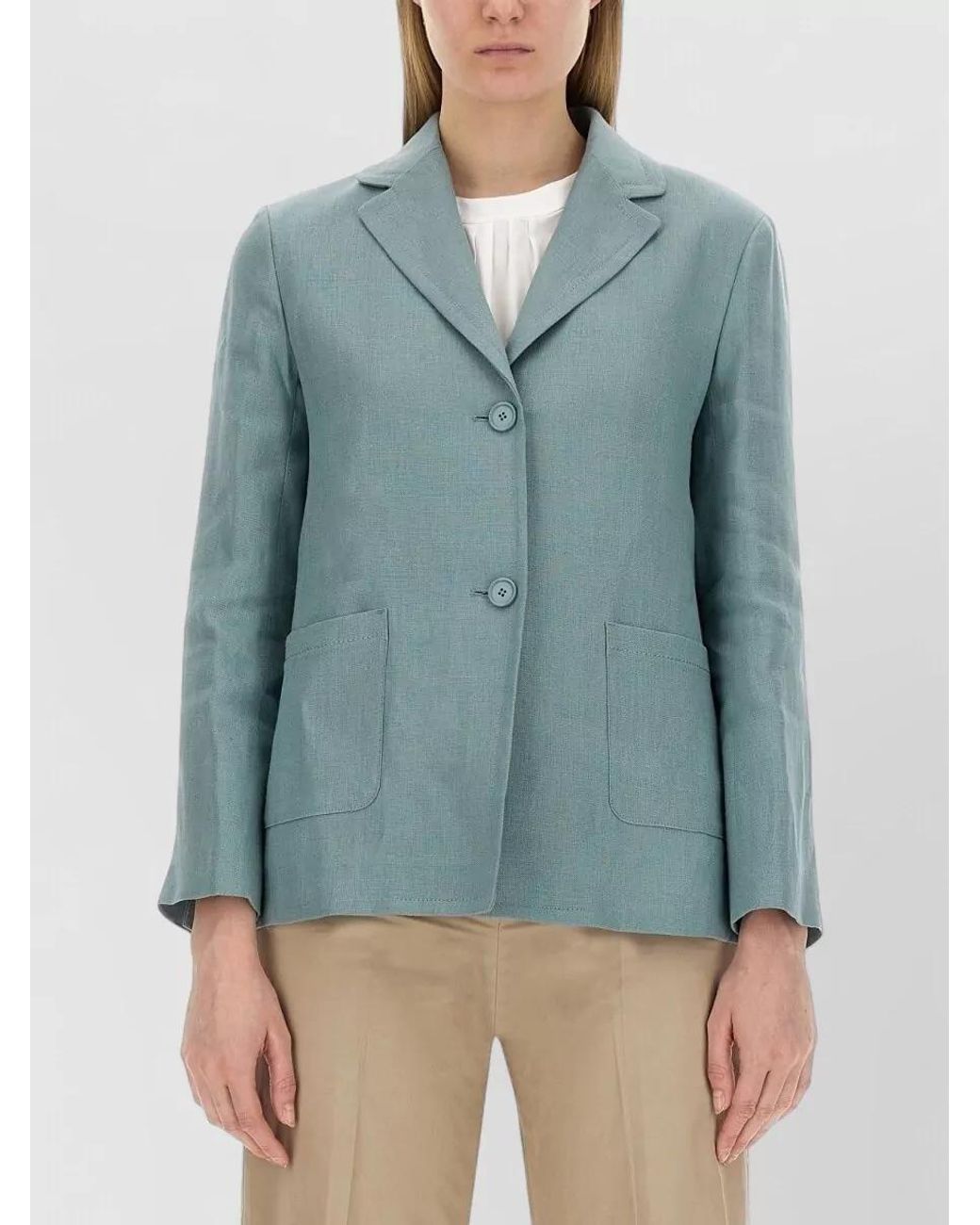 Max Mara Blue Linen Single-Breasted Blazer