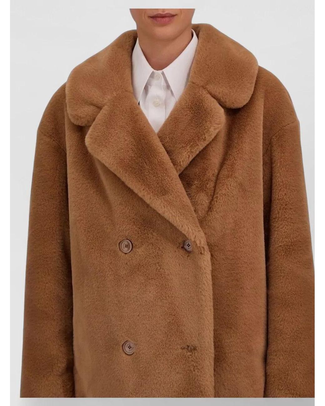 Herno Brown Double Breasted Faux Fur Coat