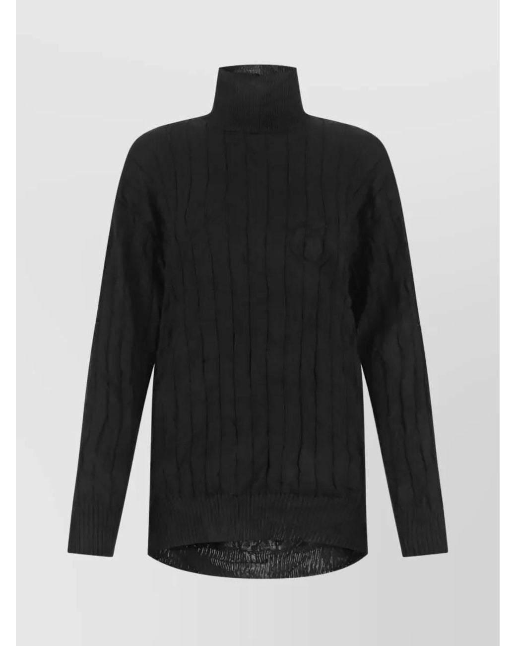 Balenciaga Black Silk Oversized Ribbed Mock Turtleneck Sweater for men