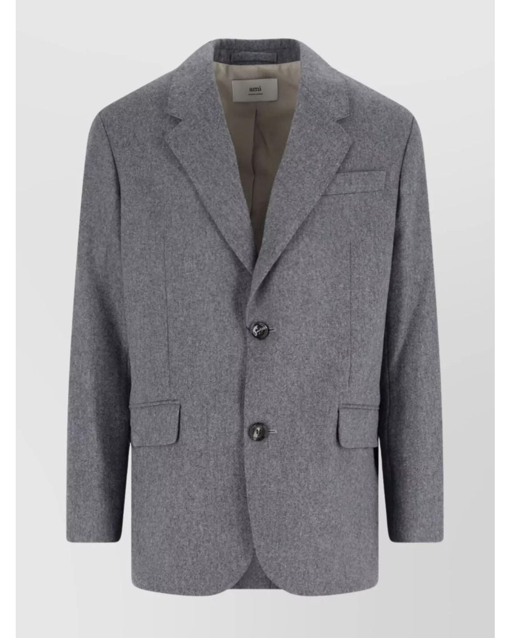 AMI Gray Virgin Wool Double-Breasted Blazer for men