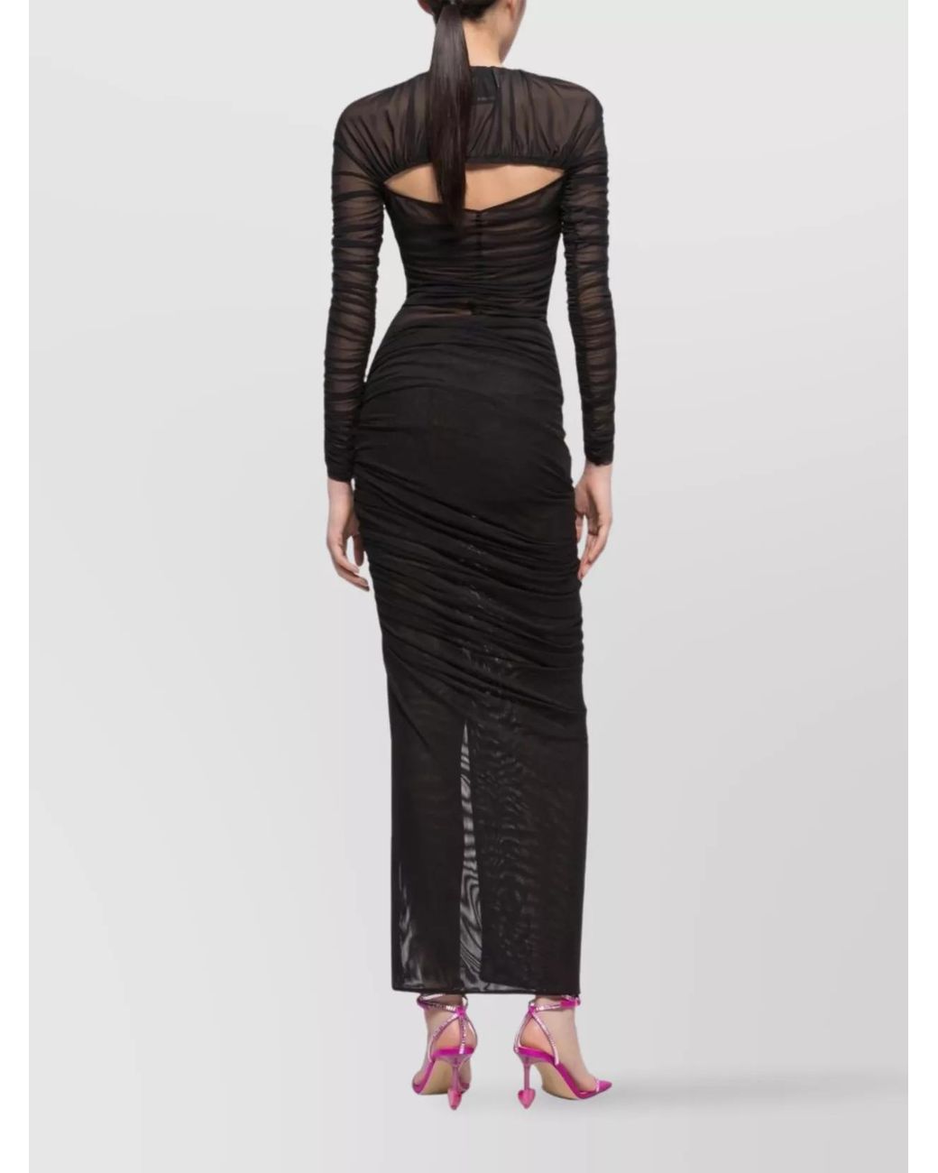 AZ FACTORY Black Cutout Mesh Long-Sleeve Asymmetric Top