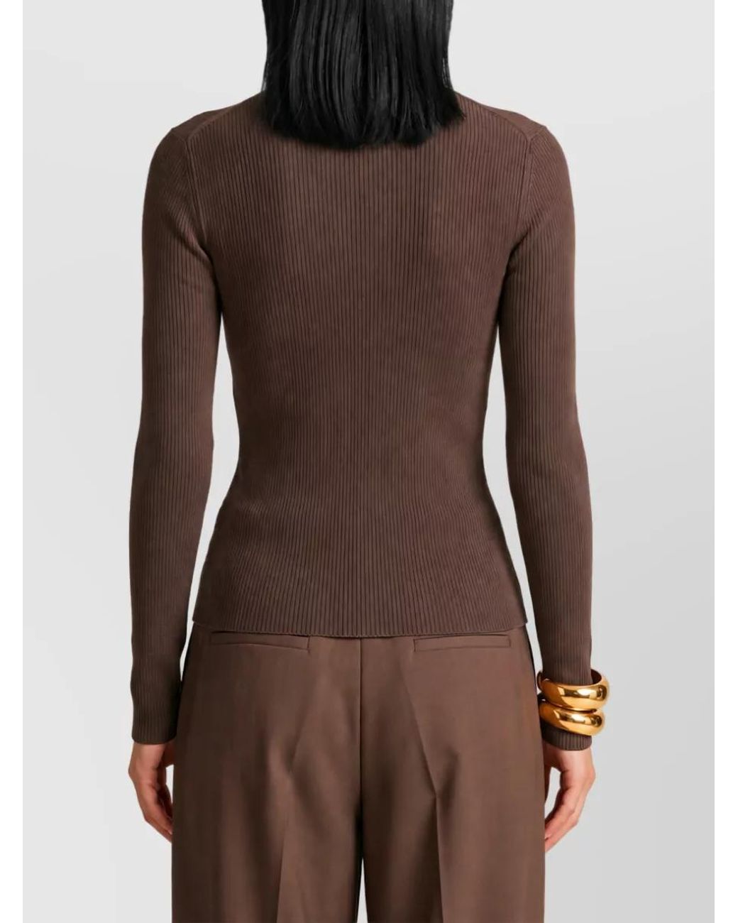 Max Mara Brown Virgin Wool Fine-Knit Fitted Turtleneck Sweater