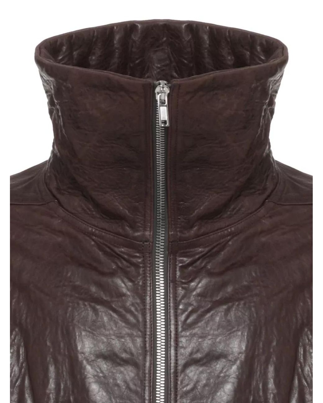 Rick Owens Brown Leather Ribbed Bomber Jacket for men
