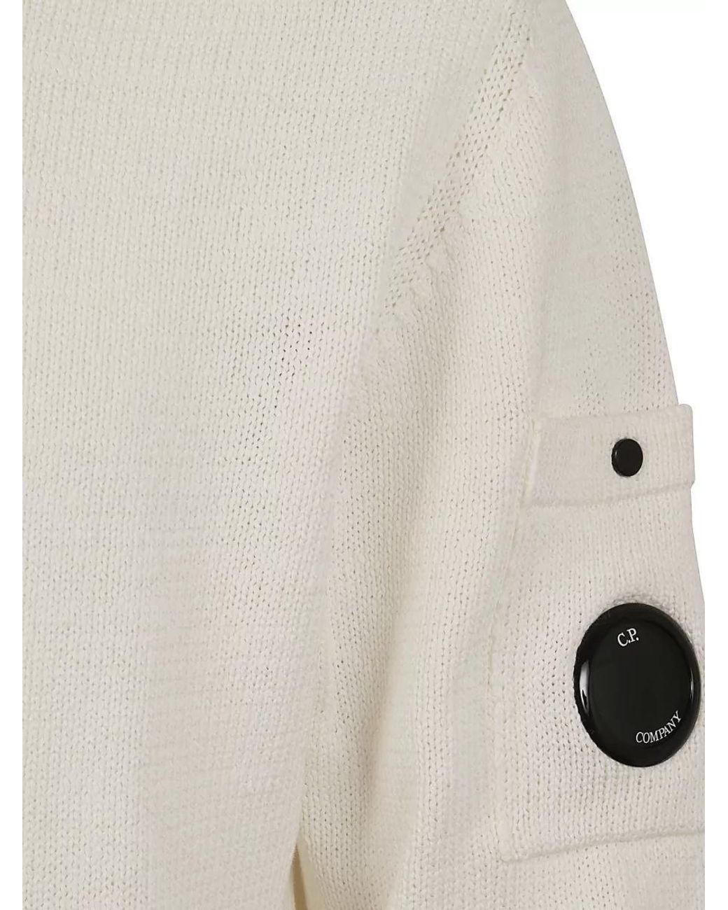 C P Company Natural Cotton Ribbed High Neck Zip Cardigan for men