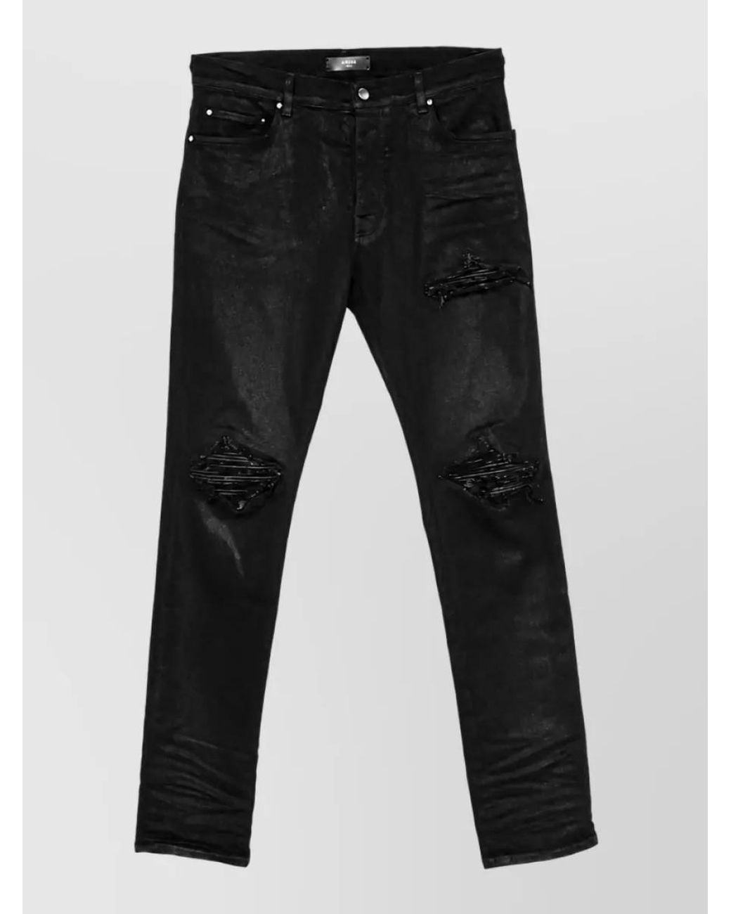 Amiri Black Waxed Distressed Skinny Denim Jeans for men