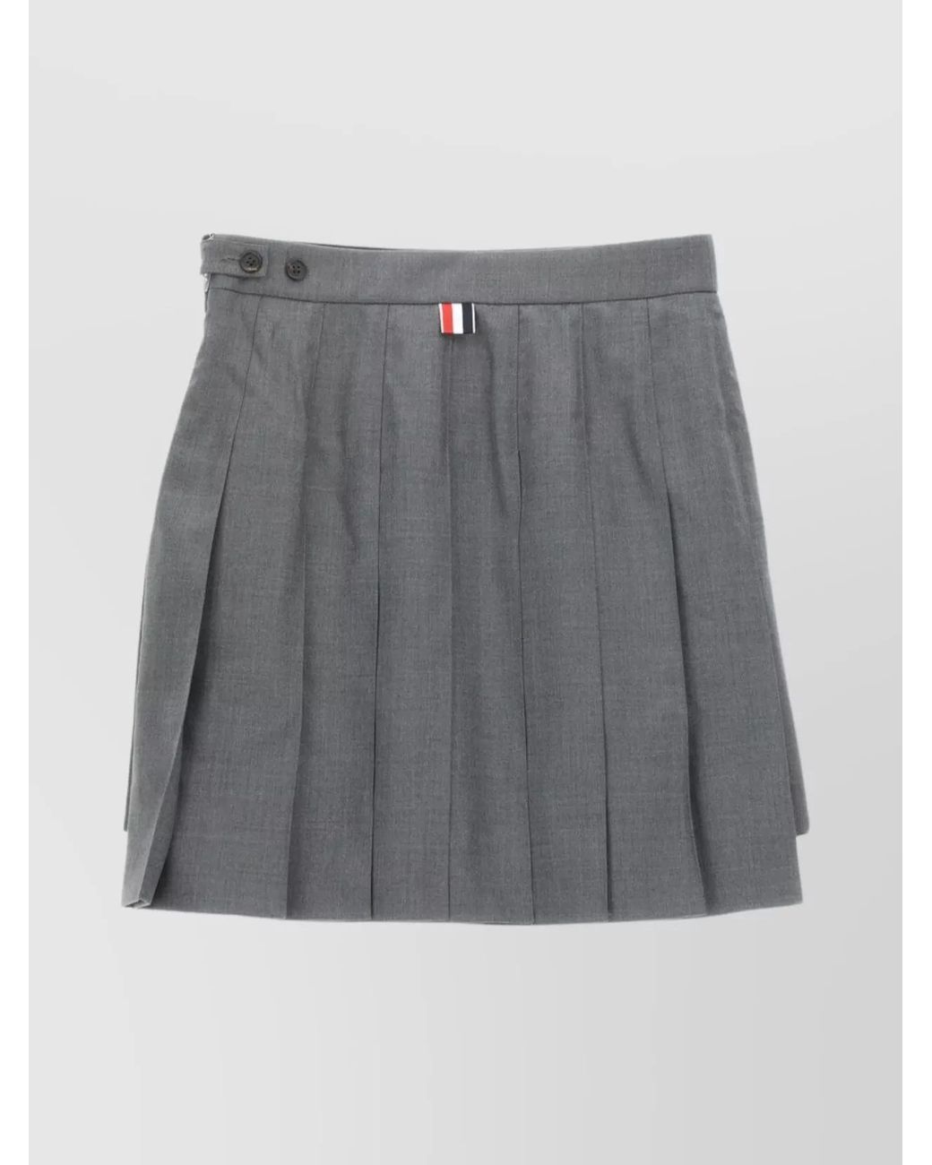 Thom Browne Gray Wool High-Rise Pleated Asymmetric Mini Skirt