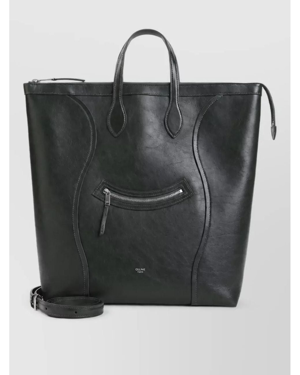 Céline Black Calf Leather Medium Cabas Vertical Tote Bag
