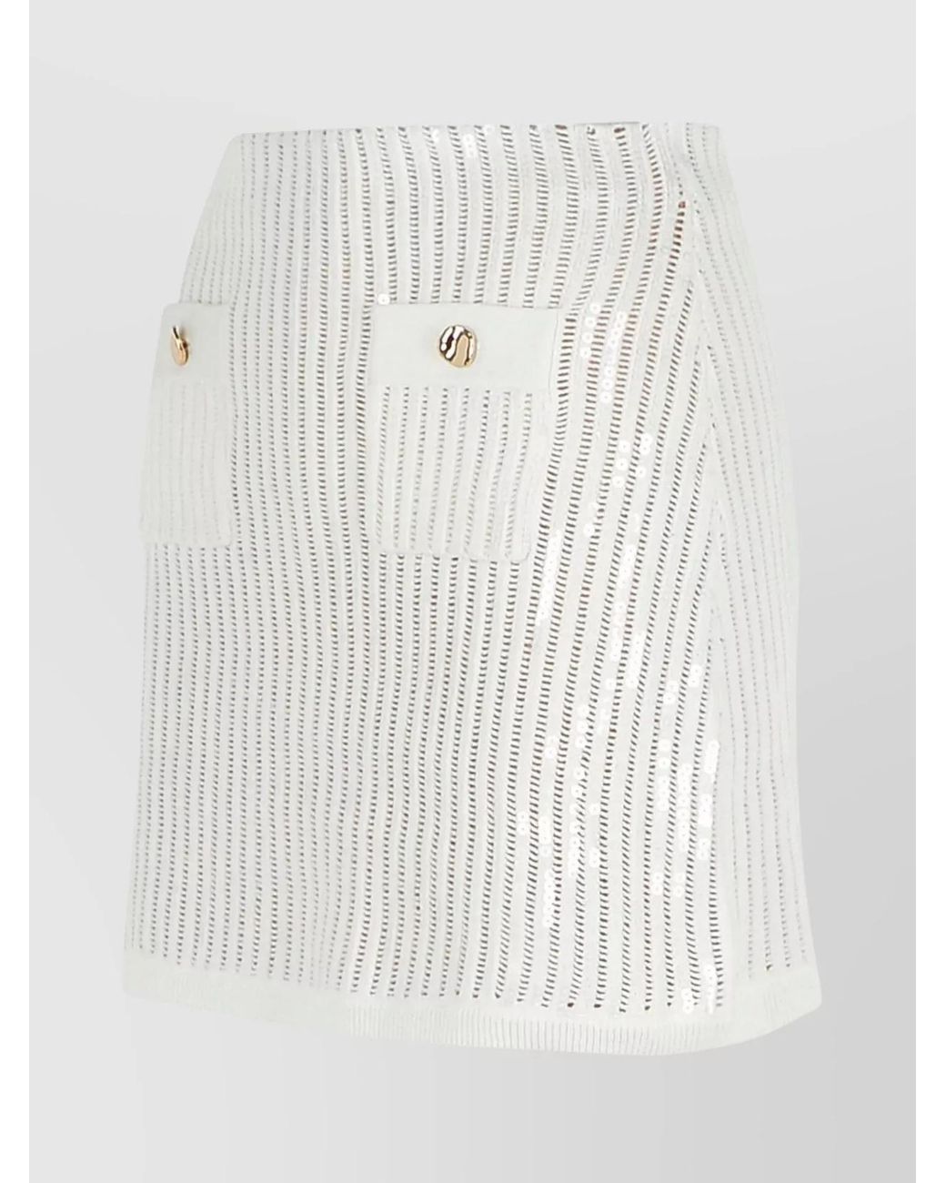 Self-Portrait White Sequin-Embellished Knitted Mini Skirt