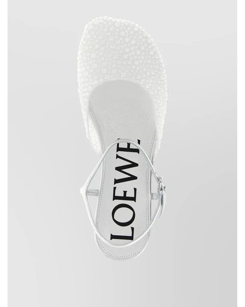 Loewe White Leather Rhinestone Mesh Ballet Flats