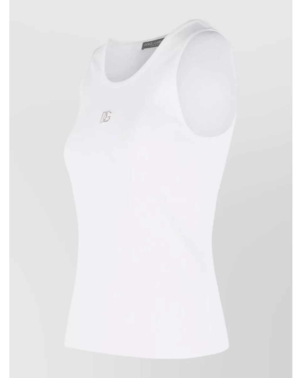 Dolce & Gabbana White Ribbed Cotton Sleeveless Tank Top