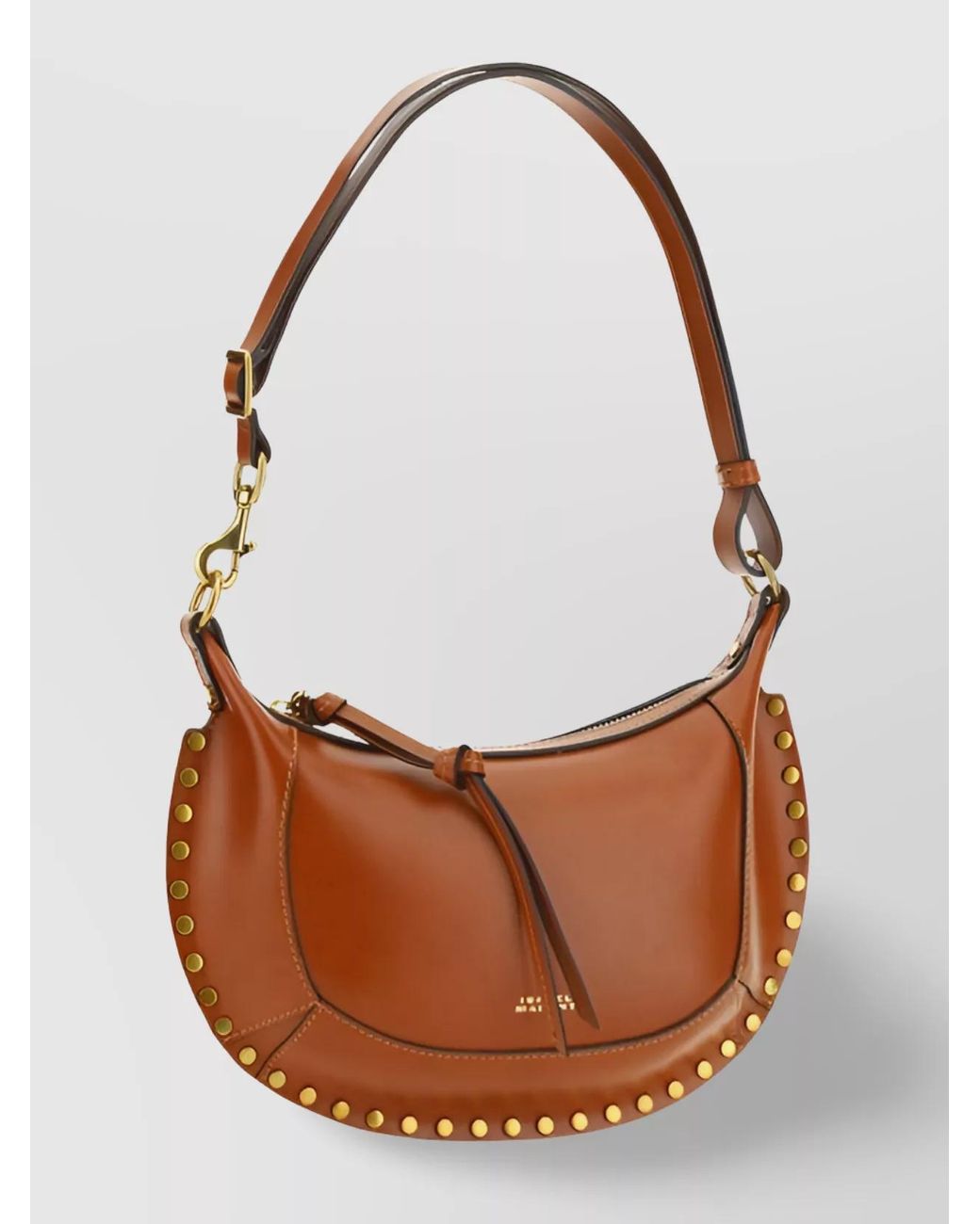 Isabel Marant Brown Oskan Moon Leather Studded Shoulder Bag