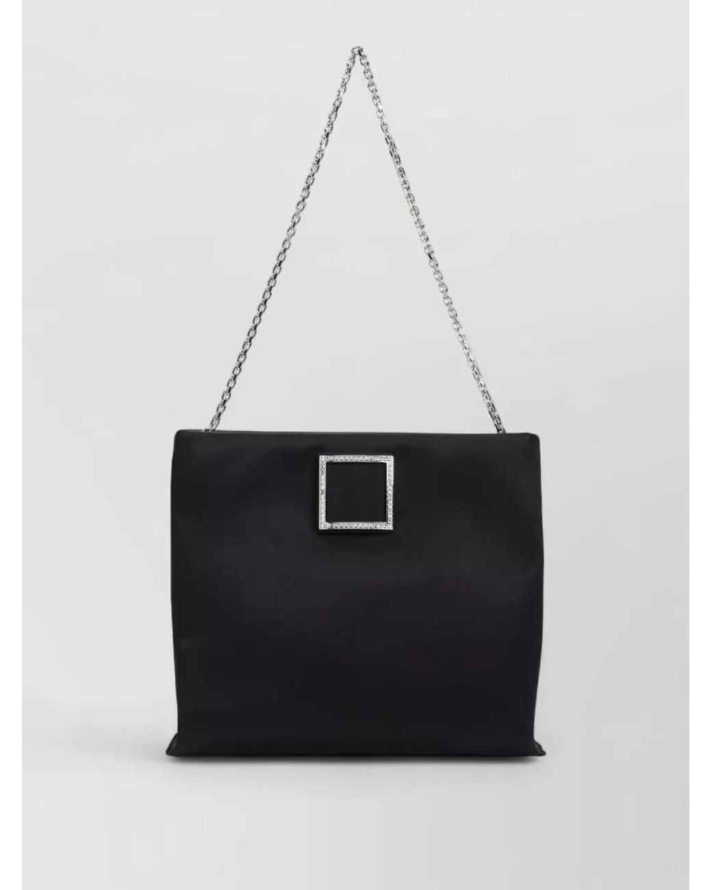 Roger Vivier Black Silk Satin Crystal Embellished Clutch Bag