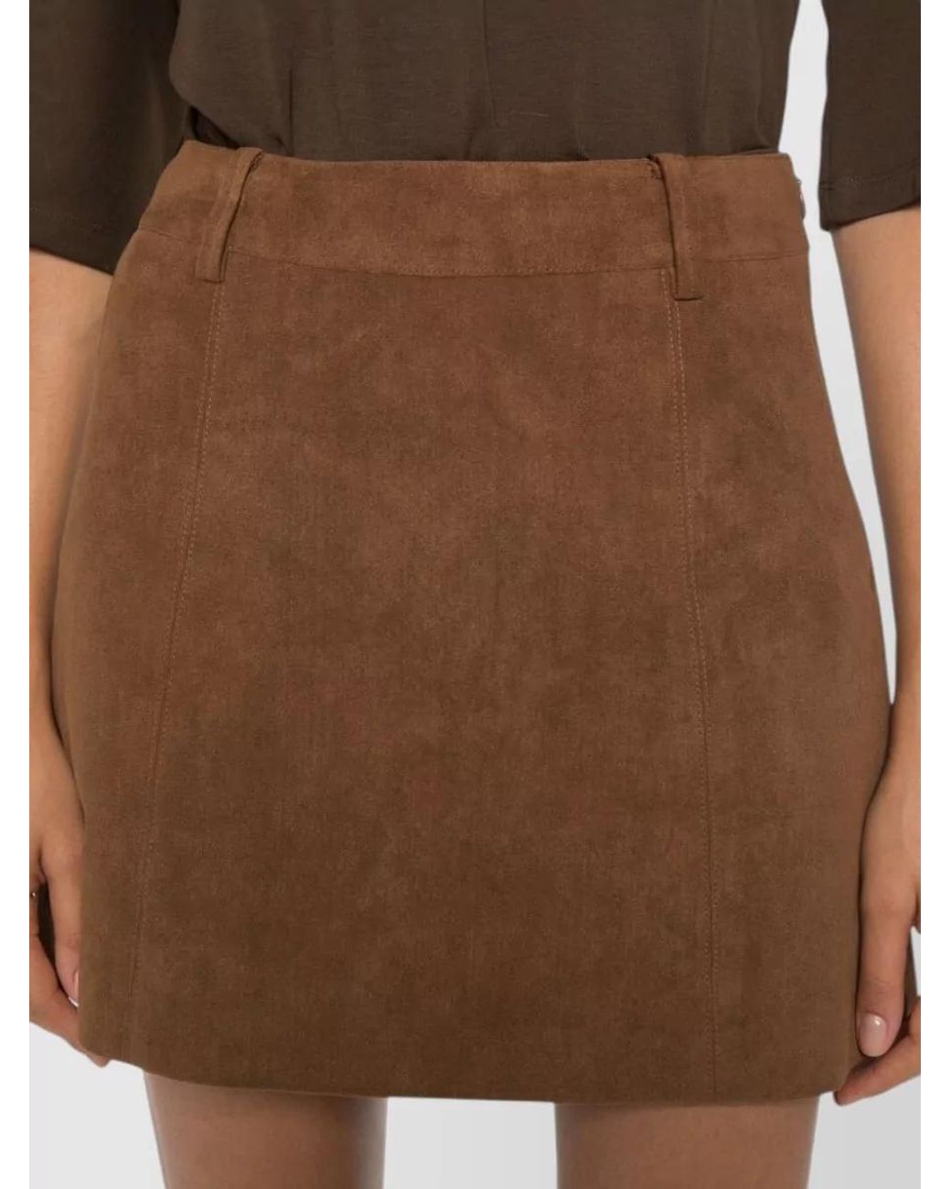 DUNST Brown Paneled Suede-Effect Mini Skirt
