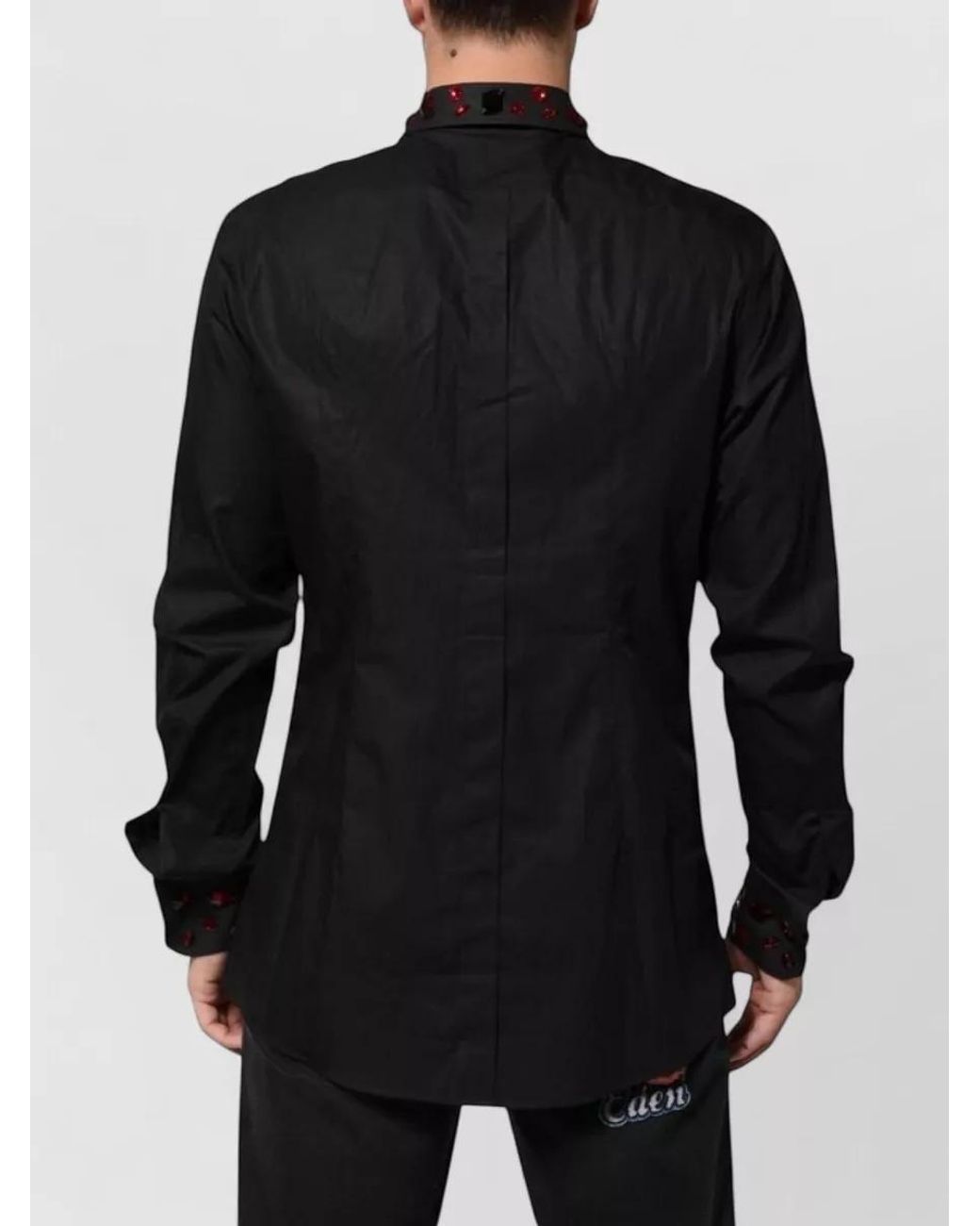 Dolce & Gabbana Black Embellished Long-Sleeve Cotton Shirt for men