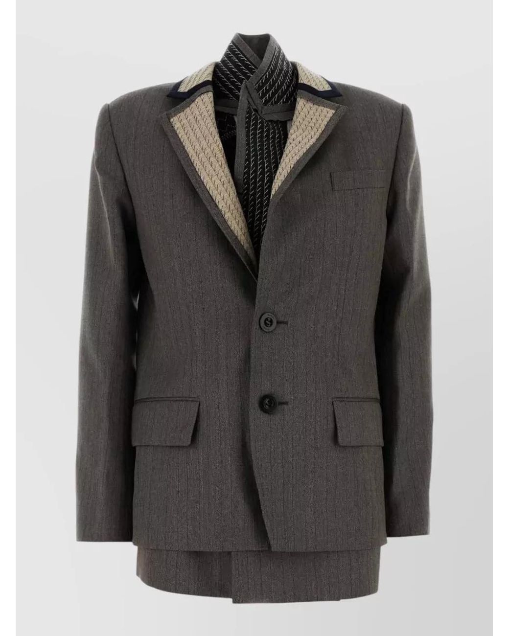 Sacai Black Wool Herringbone Suit Jacket