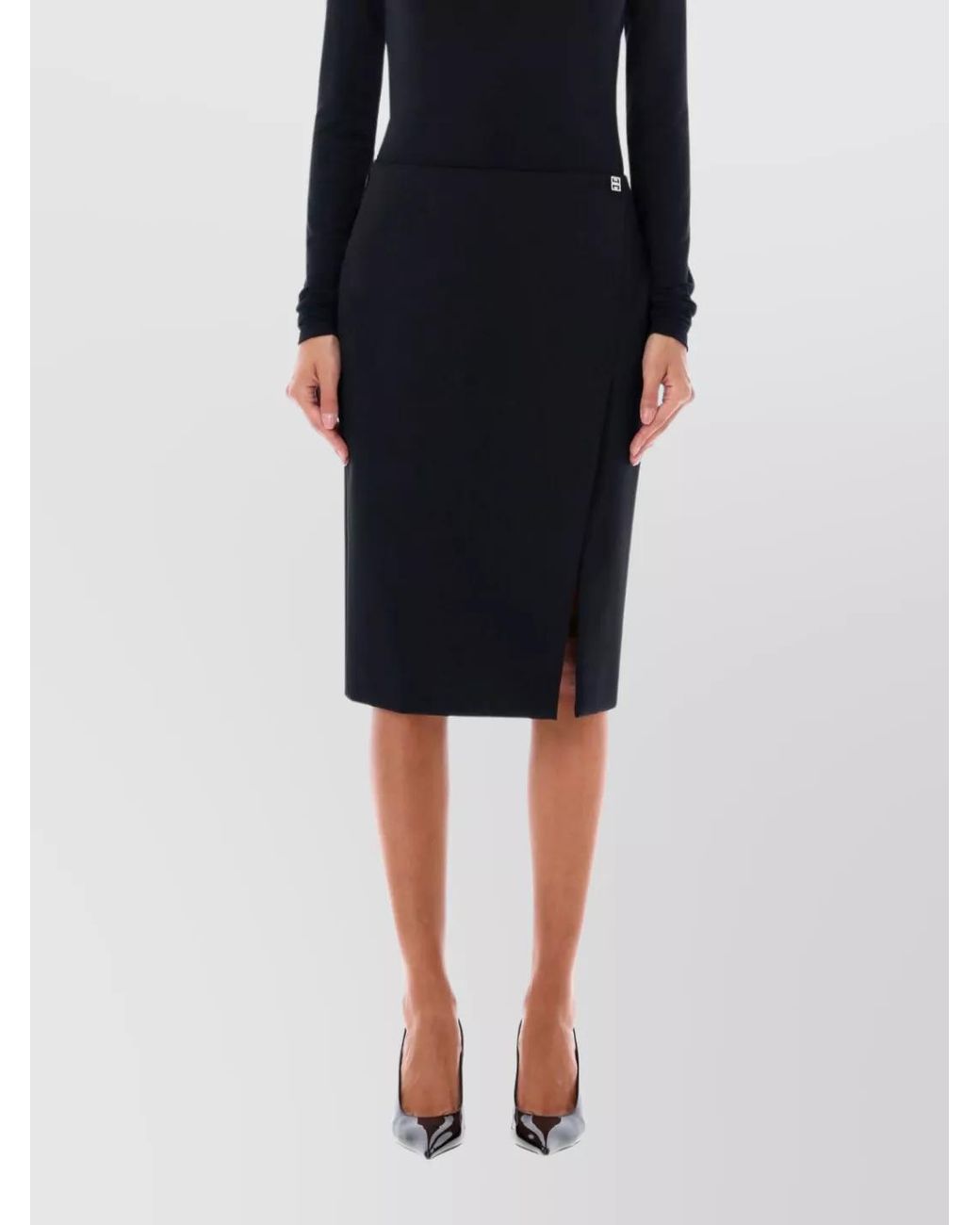 Givenchy Blue Wool Wrap Knee-Length Straight Skirt
