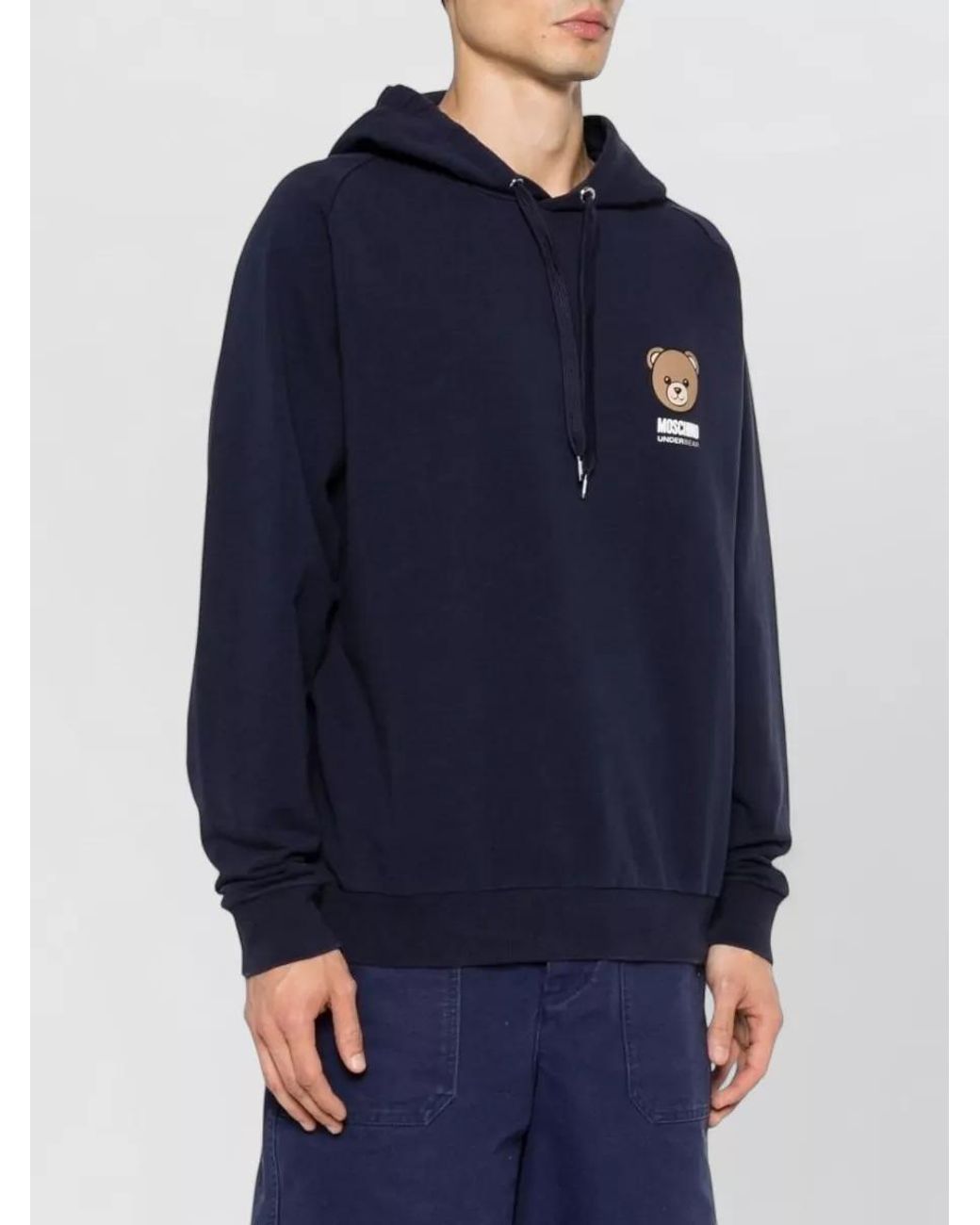 Moschino Blue Cotton Crewneck Hoodie for men