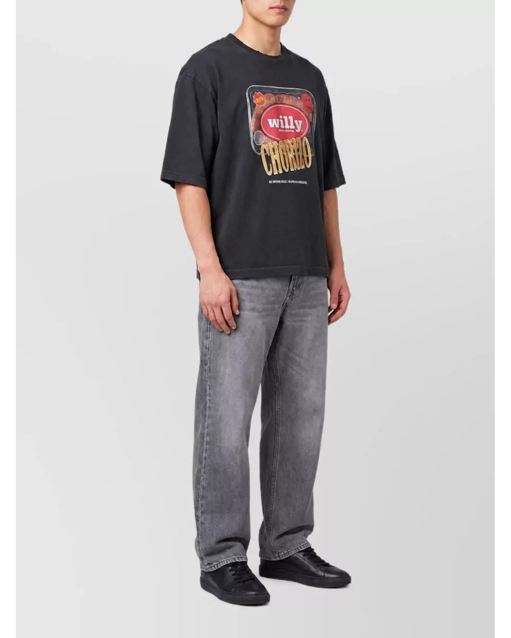 Willy Chavarria Gray Cotton Oversized Printed T-Shirt for men
