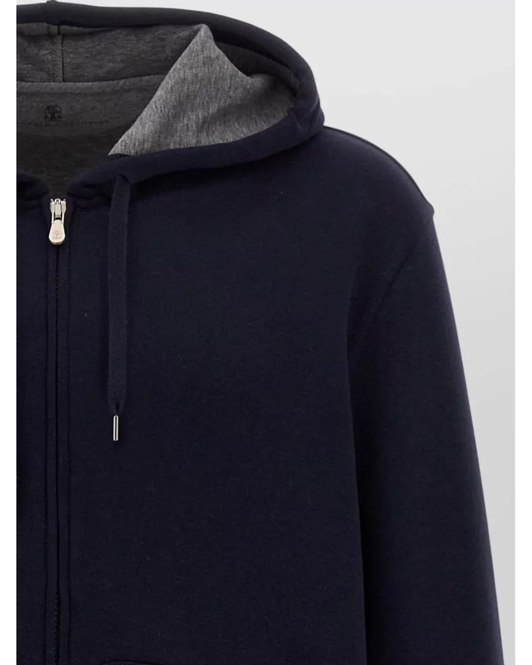 Brunello Cucinelli Blue Cotton Cashmere Silk Zip-Up Hoodie for men