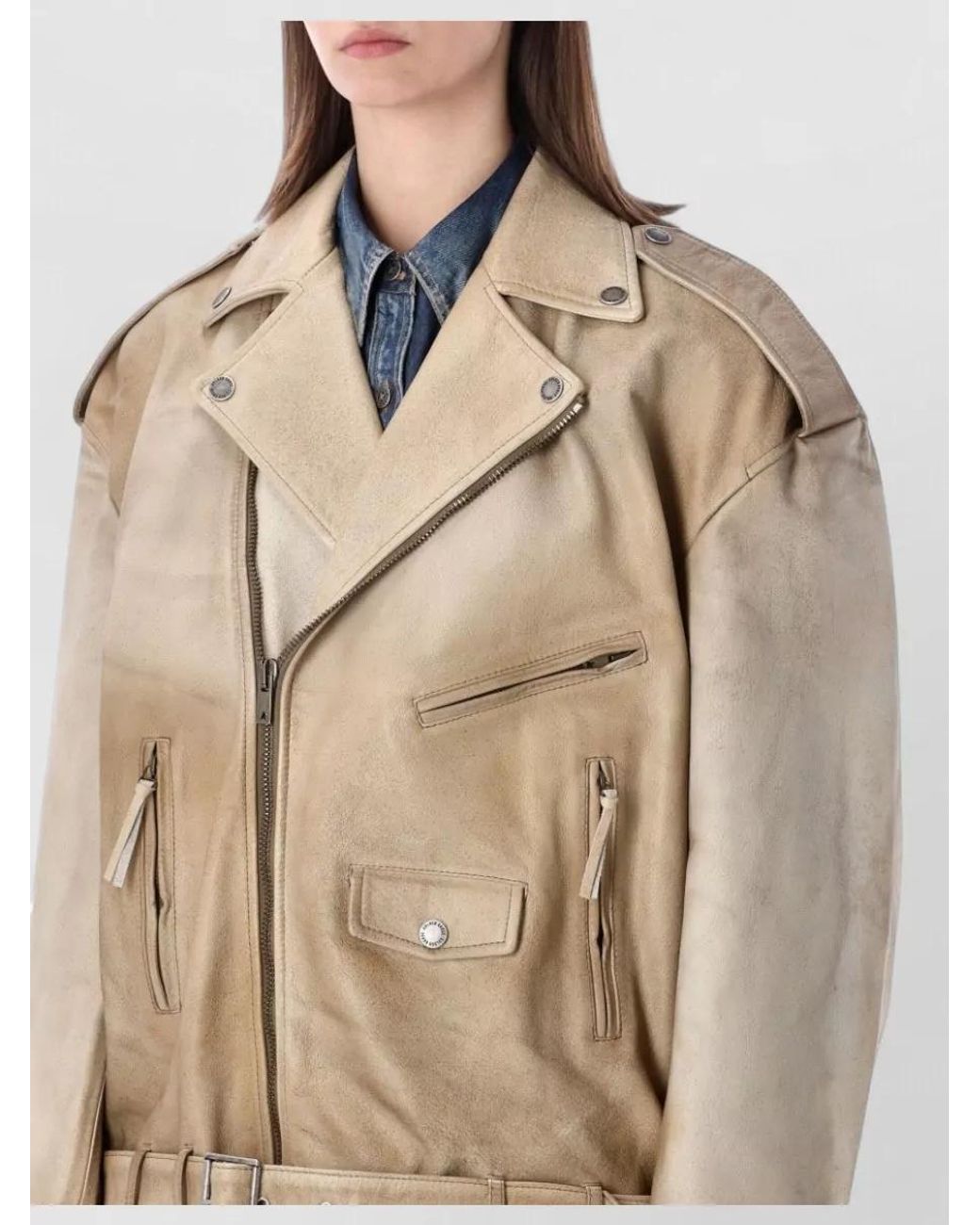 Golden Goose Deluxe Brand Natural Leather Oversized Biker Jacket