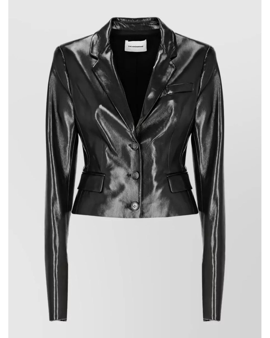 ANDAMANE Black Leather Single-Breasted Coat