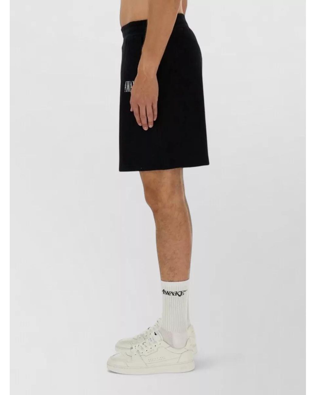 AWAKE NY Black Cotton Fleece Regular Fit Track Shorts for men