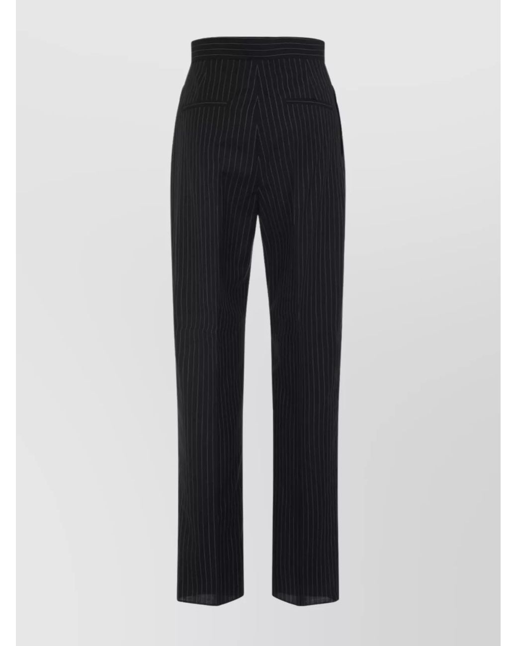 Max Mara Blue Virgin Wool Pinstriped High-Rise Straight-Leg Pleated Trousers