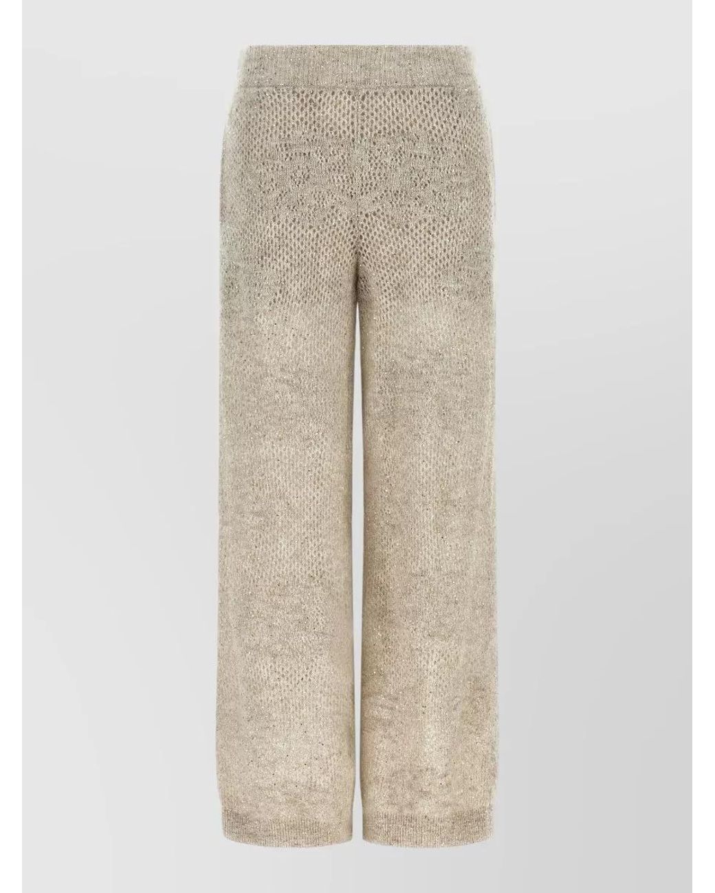 Brunello Cucinelli Natural Wool Mohair Sequin Openwork Wide-Leg Lounge Trousers