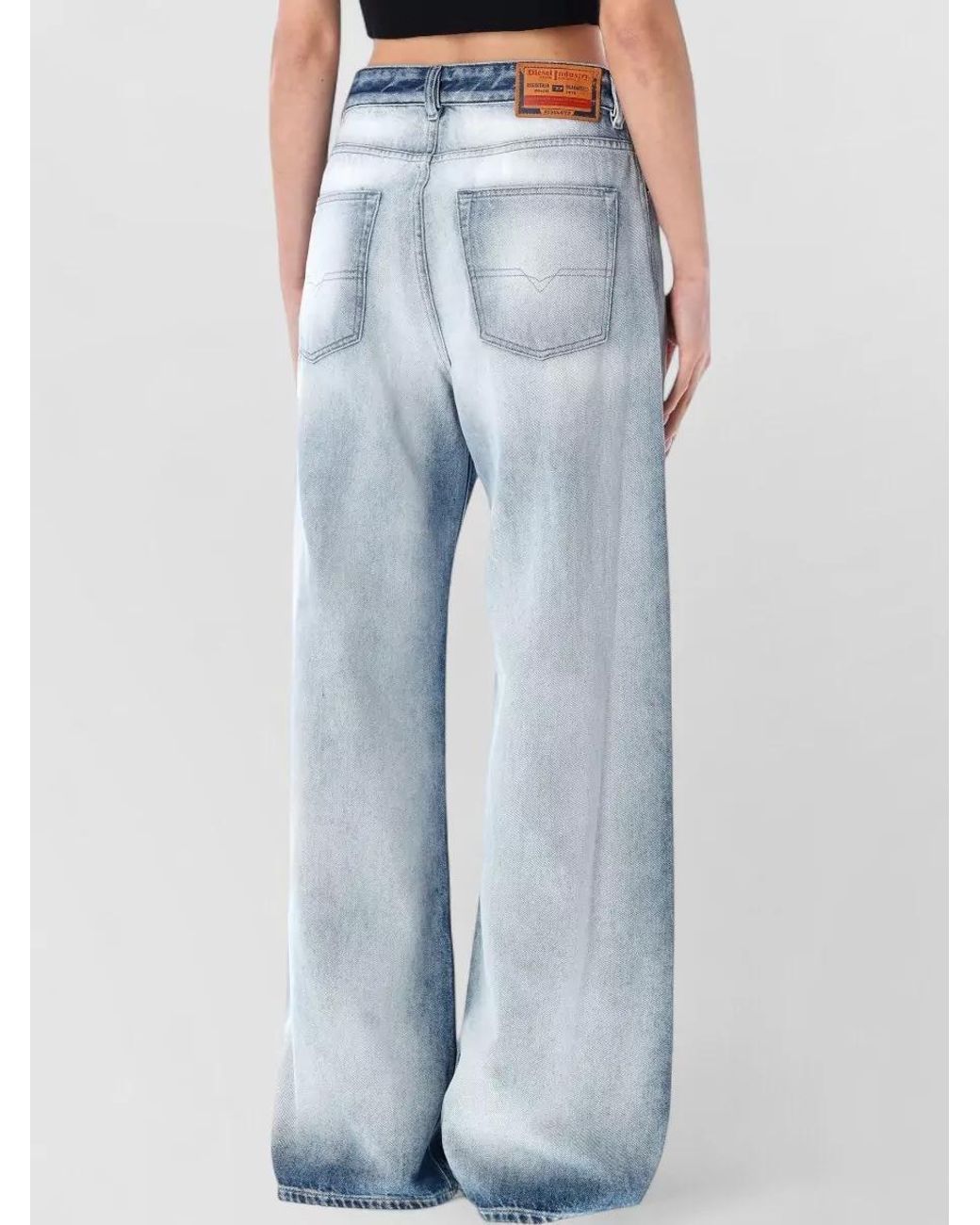 DIESEL Blue Denim Relaxed Low-Rise Extra-Long Wide-Leg Jeans