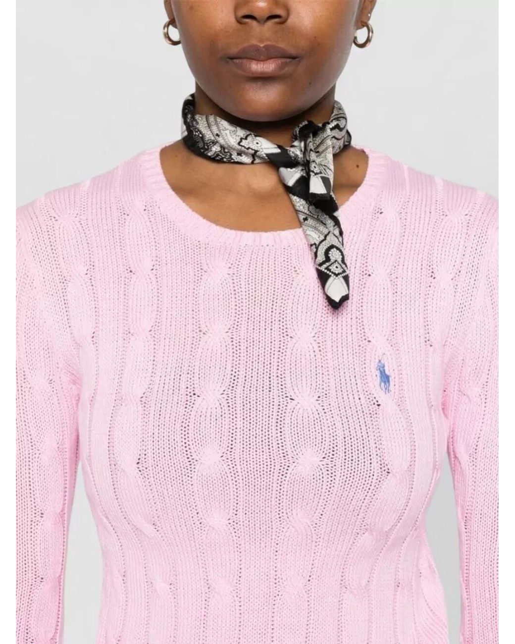 Ralph Lauren Pink Cable-Knit Cotton Crew-Neck Long-Sleeve Jumper