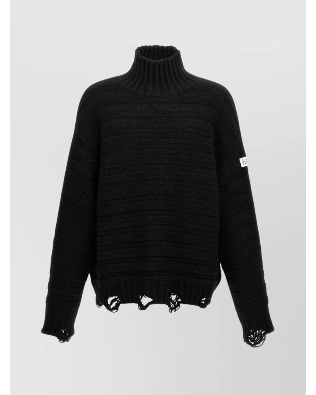 MM6 by Maison Margiela Black Ribbed Distressed Turtleneck Sweater for men