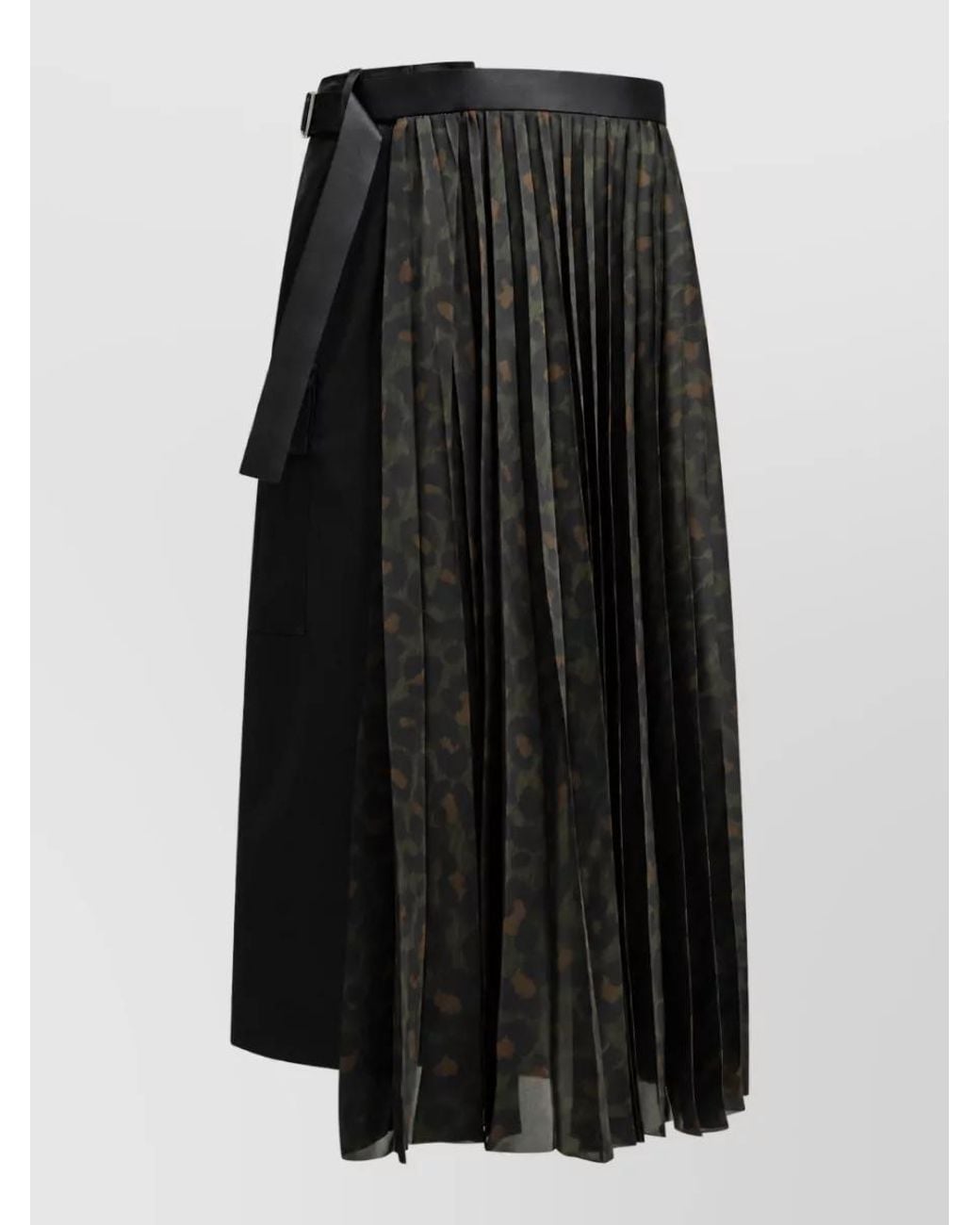 Sacai Black Leopard-Print Pleated Midi Skirt