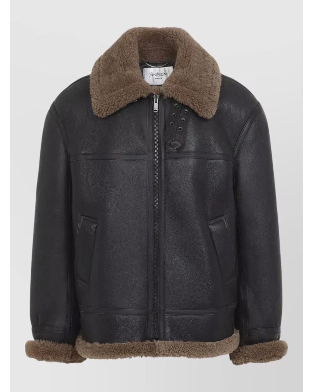 Saint Laurent Black Shearling Collar Leather Biker Jacket for men